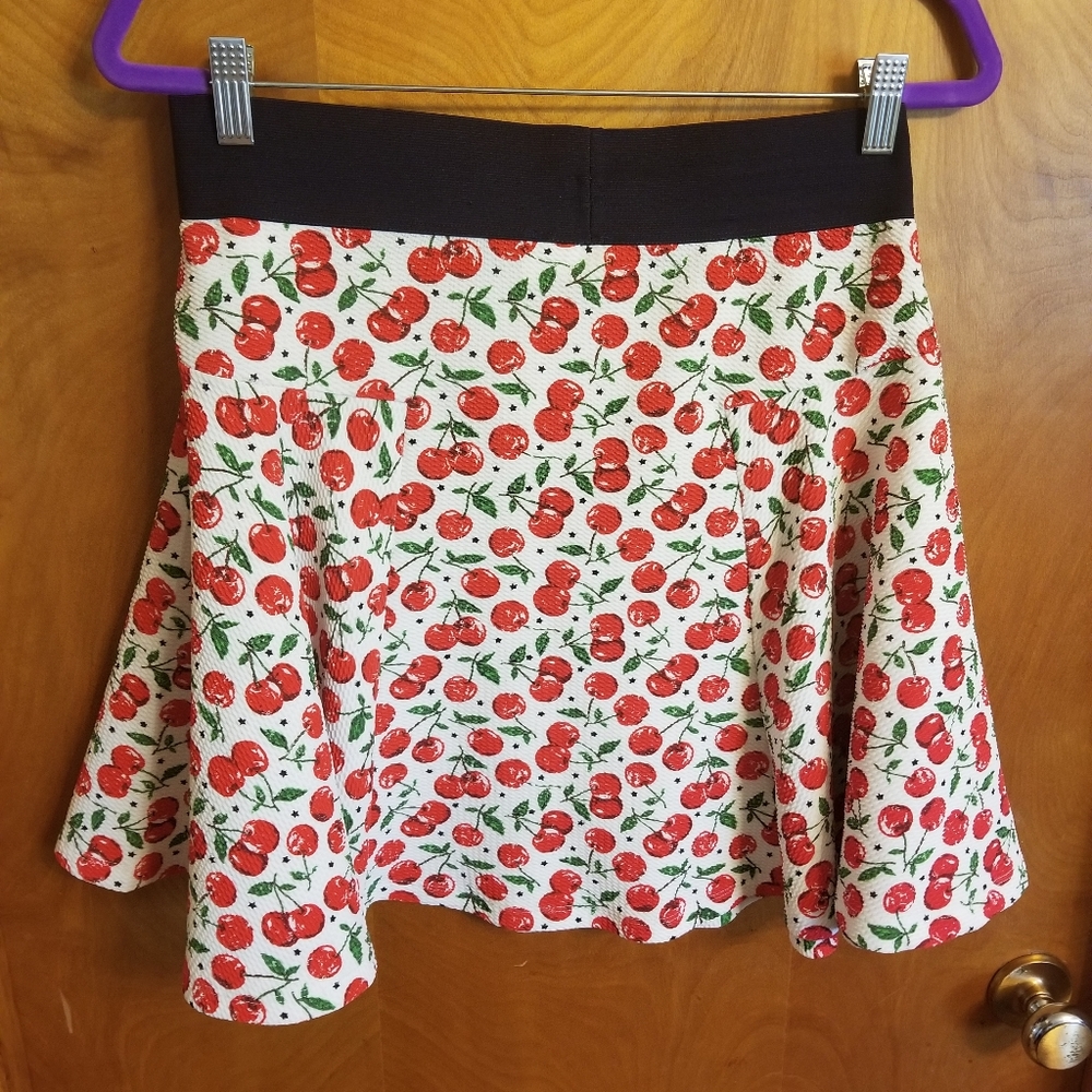 Marilyn Monroe Cherry Print Skater Swing Mini Skirt - Red, White, and Black